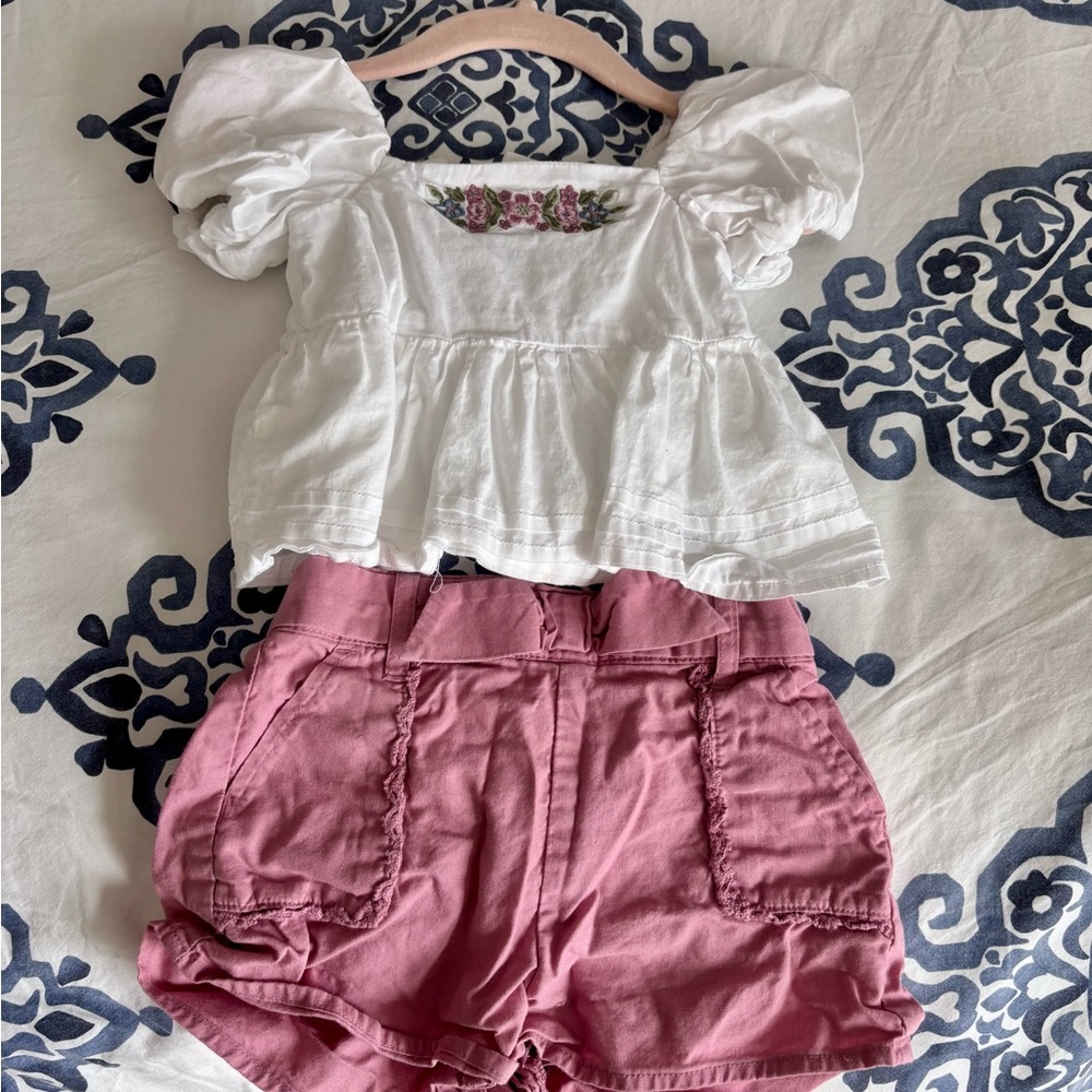 Janie and Jack - Puff Sleeve Top and Pink Shorts Set - 12-18 months